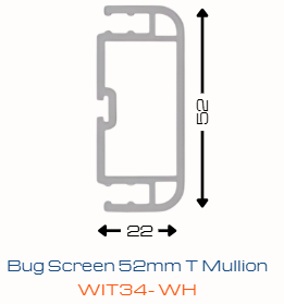 WORTHIT Bug Screen T Mullion 52mm WIT34-WH uPVC Profile